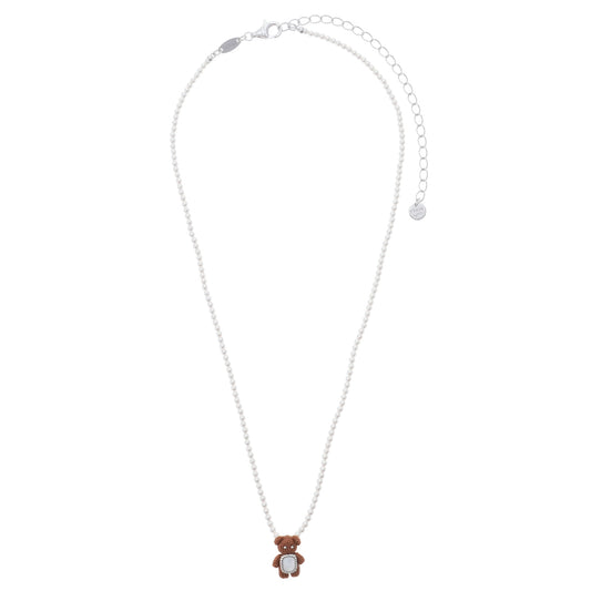WOVEN MINI BEAR MOTHER OF PEARL NECKLACE / LIGHT BROWN