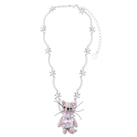 FABRIC KITTEN RIBBON NECKLACE / PINK