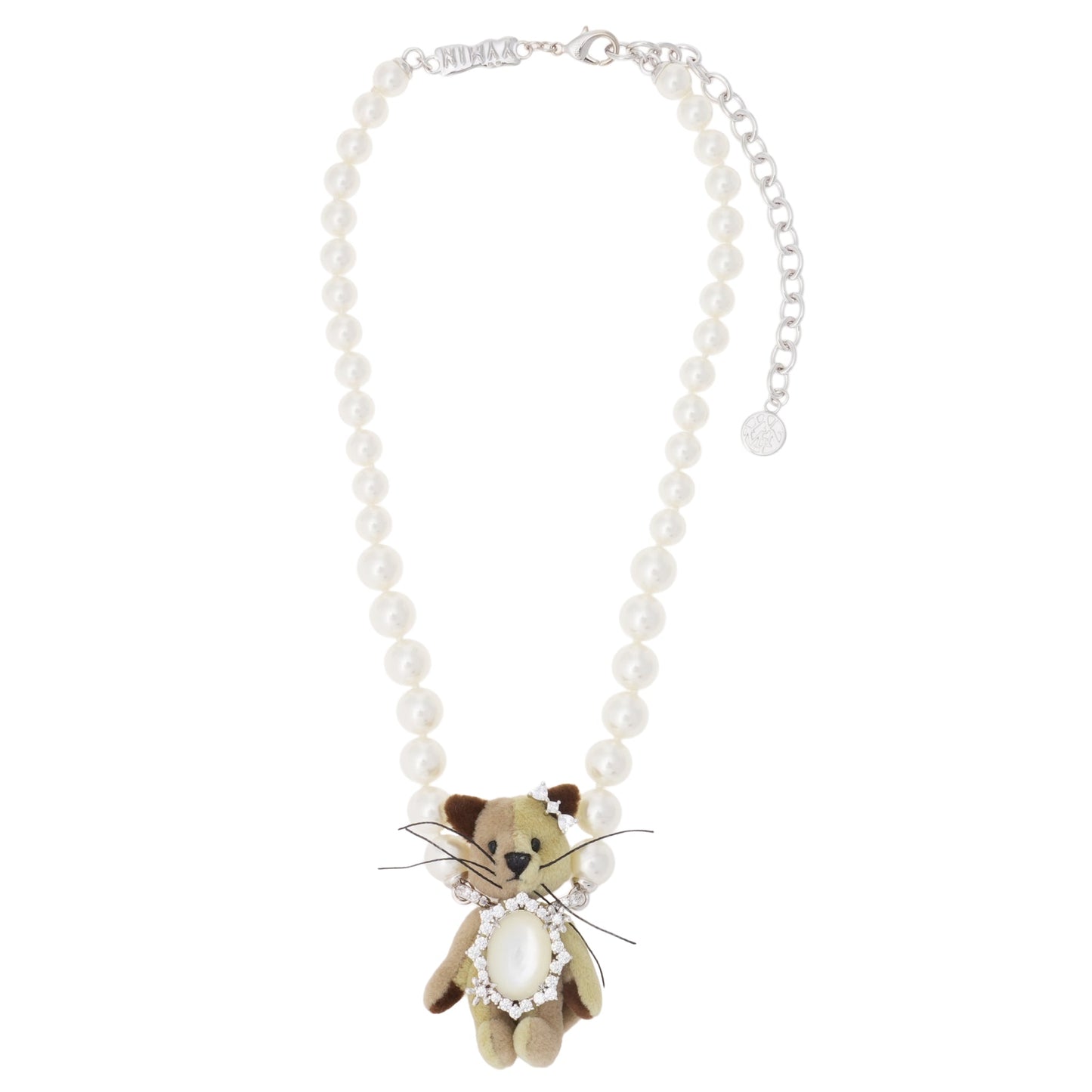 FABRIC KITTEN PEARL NECKLACE / BROWN