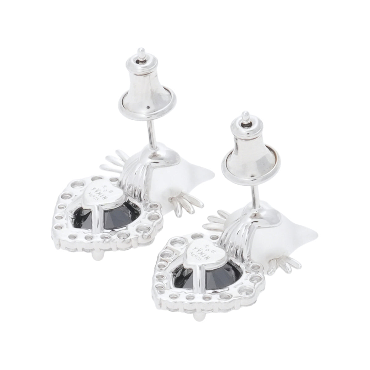 MINI CAT HEART SHAPED GEMSTONE EARRING / BLACK