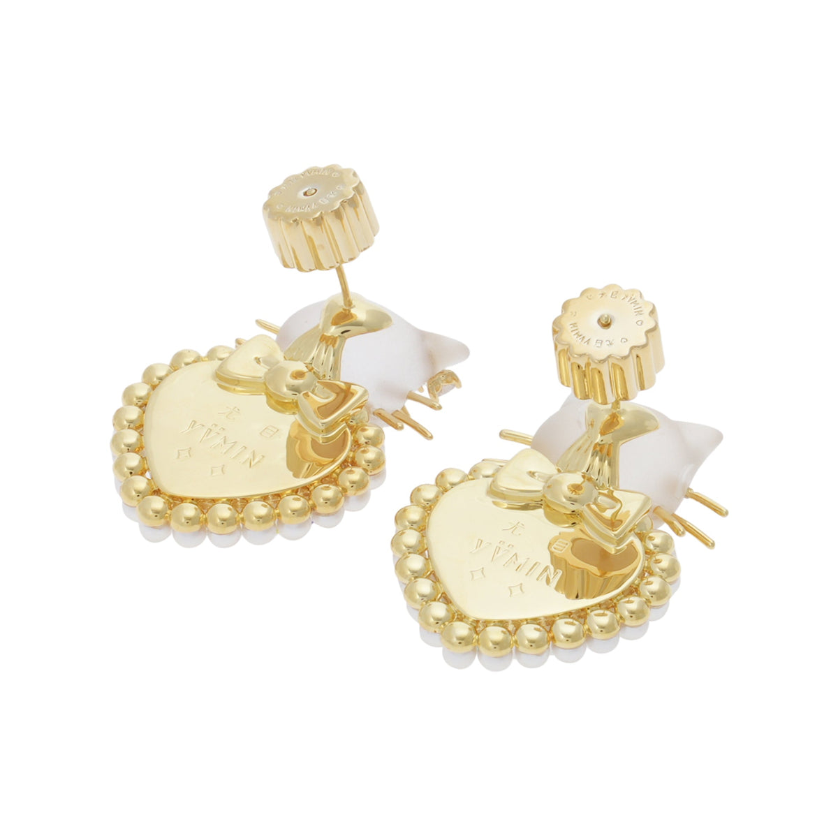 KITTEN HEART SHAPED PEARL EARRING / GOLD
