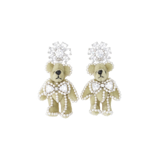 BOWKNOT PEARL BEAR EARRING / WHITE