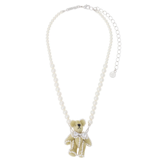 BOWKNOT PEARL BEAR NECKLACE / WHITE