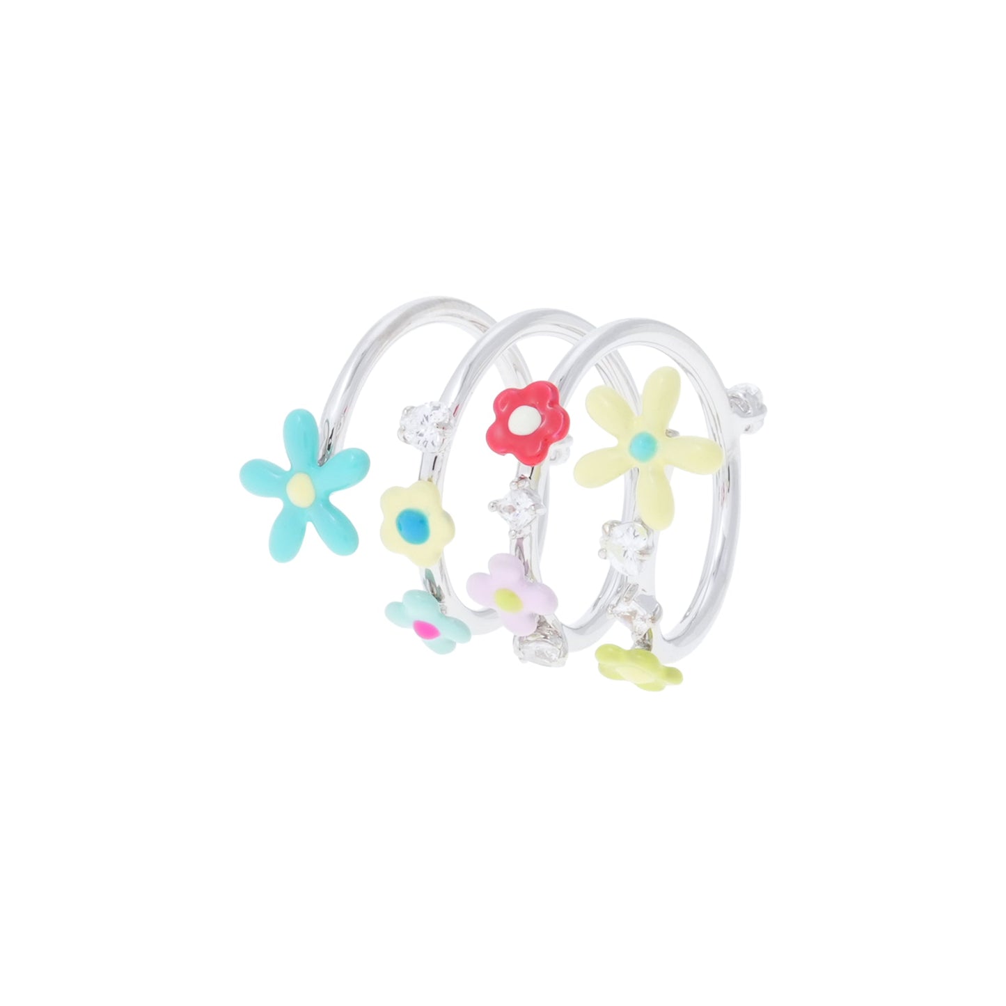 FLOWER GEMSTONE SPIRAL RING / MULTI COLOR
