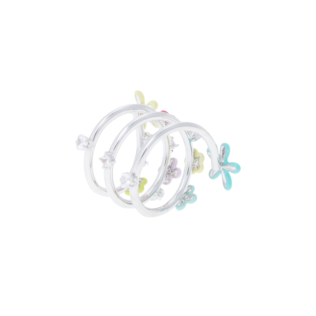 FLOWER GEMSTONE SPIRAL RING / MULTI COLOR