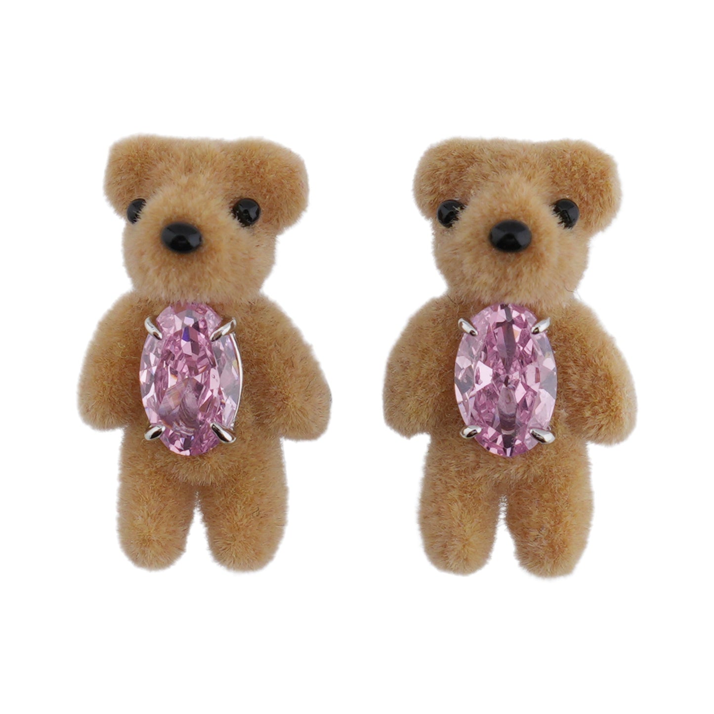 MINI FLOCKED BEAR EARRINGS / PINK