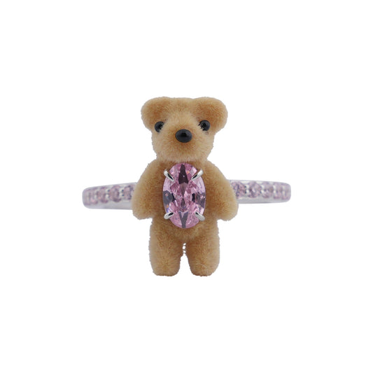 MINI FLOCKED BEAR BAND RING / PINK