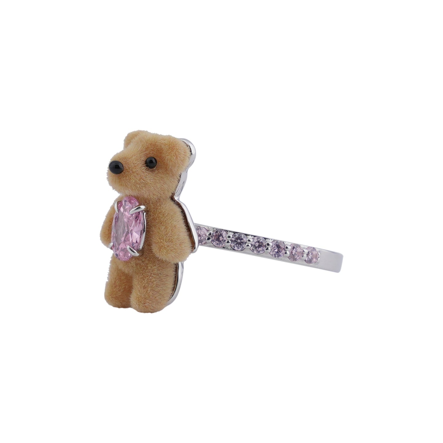 MINI FLOCKED BEAR BAND RING / PINK