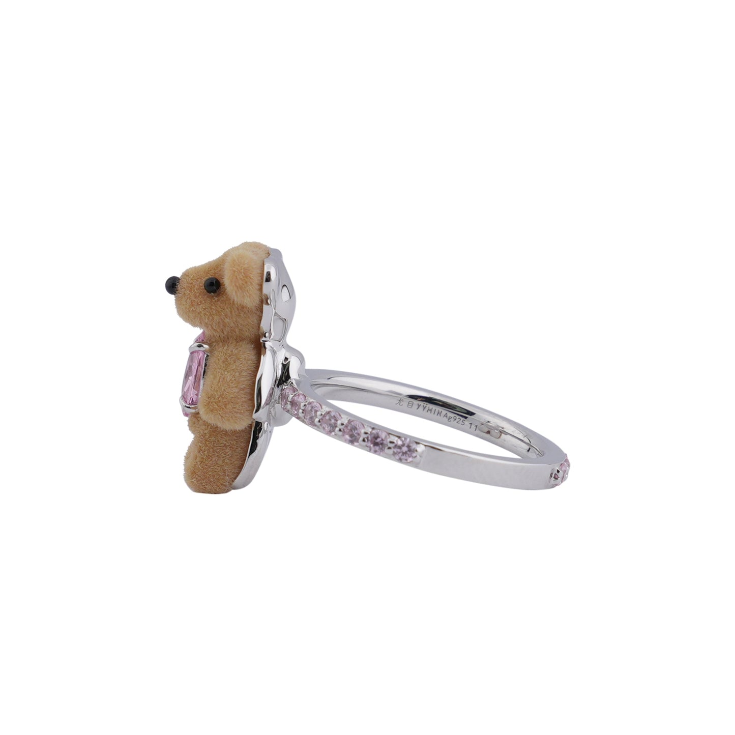 MINI FLOCKED BEAR BAND RING / PINK