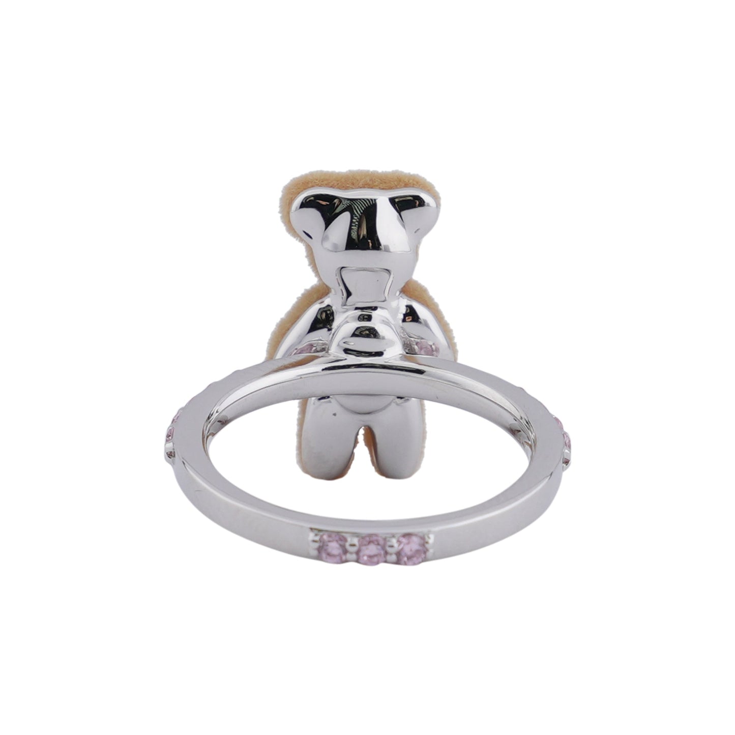 MINI FLOCKED BEAR BAND RING / PINK
