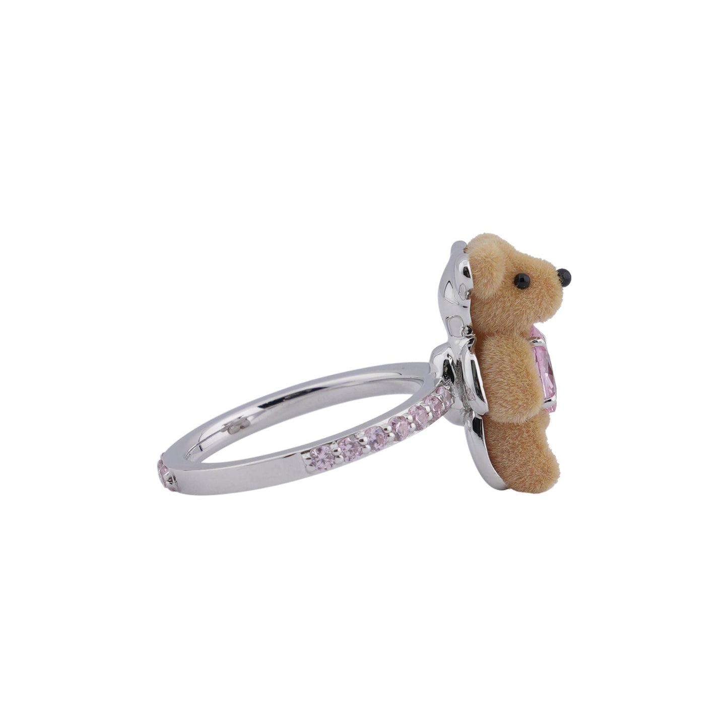 MINI FLOCKED BEAR BAND RING / PINK