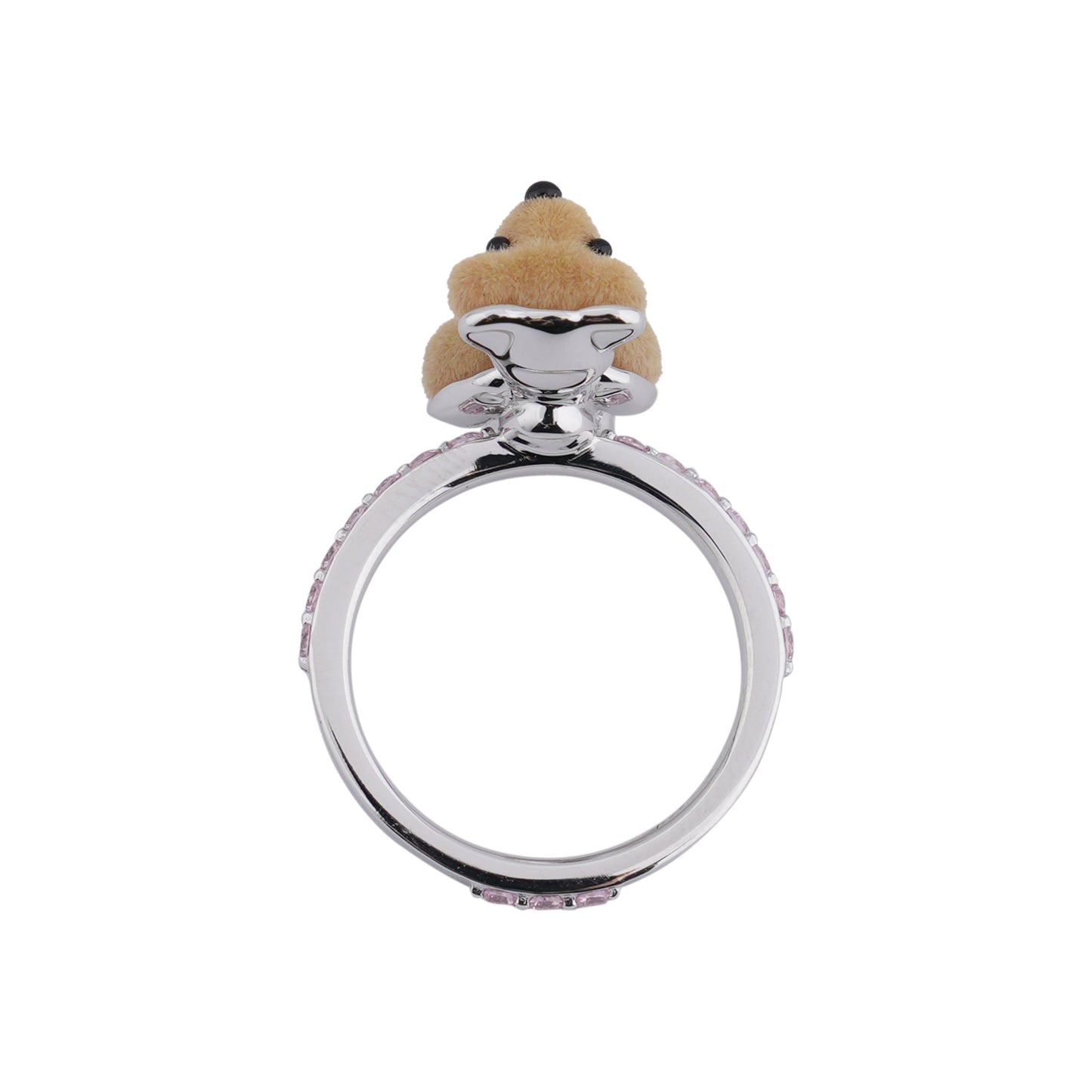 MINI FLOCKED BEAR BAND RING / PINK