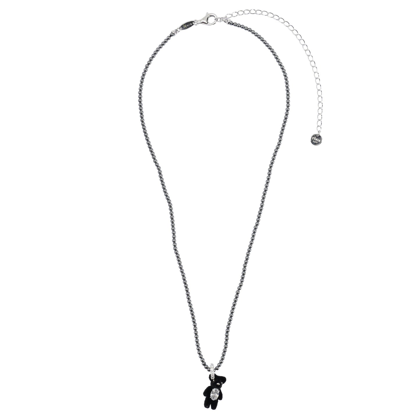 MINI FLOCKED BEAR PEARL NECKLACE / BLACK