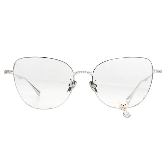 FLOCKED BEAR DECORATIVE GEMSTONE PENDANT GLASSES / SILVER