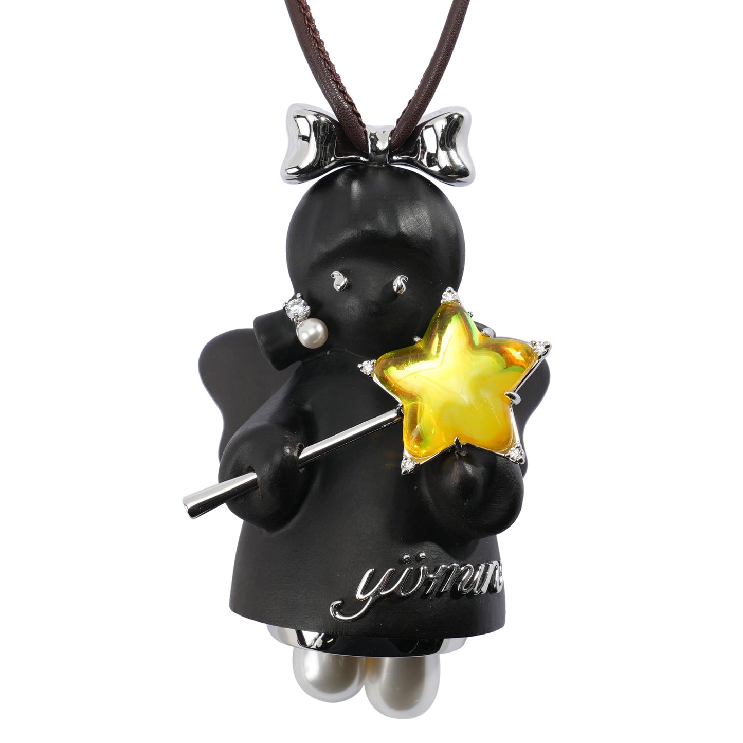 WOODEN FAIRY BELL LONG NECKLACE / BROWN