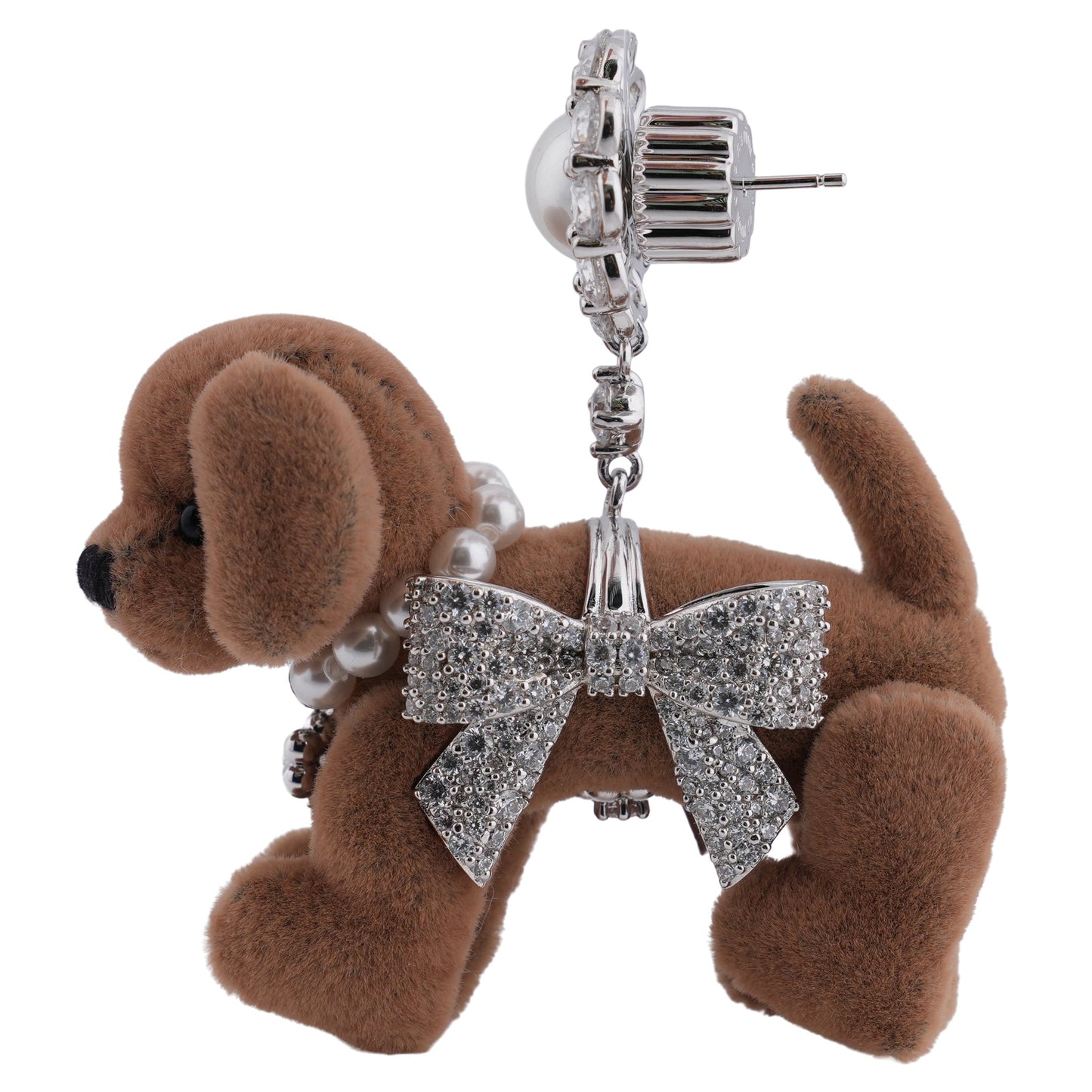 PAVE BOWKNOT PUPPY DOLL EARRING / BROWN