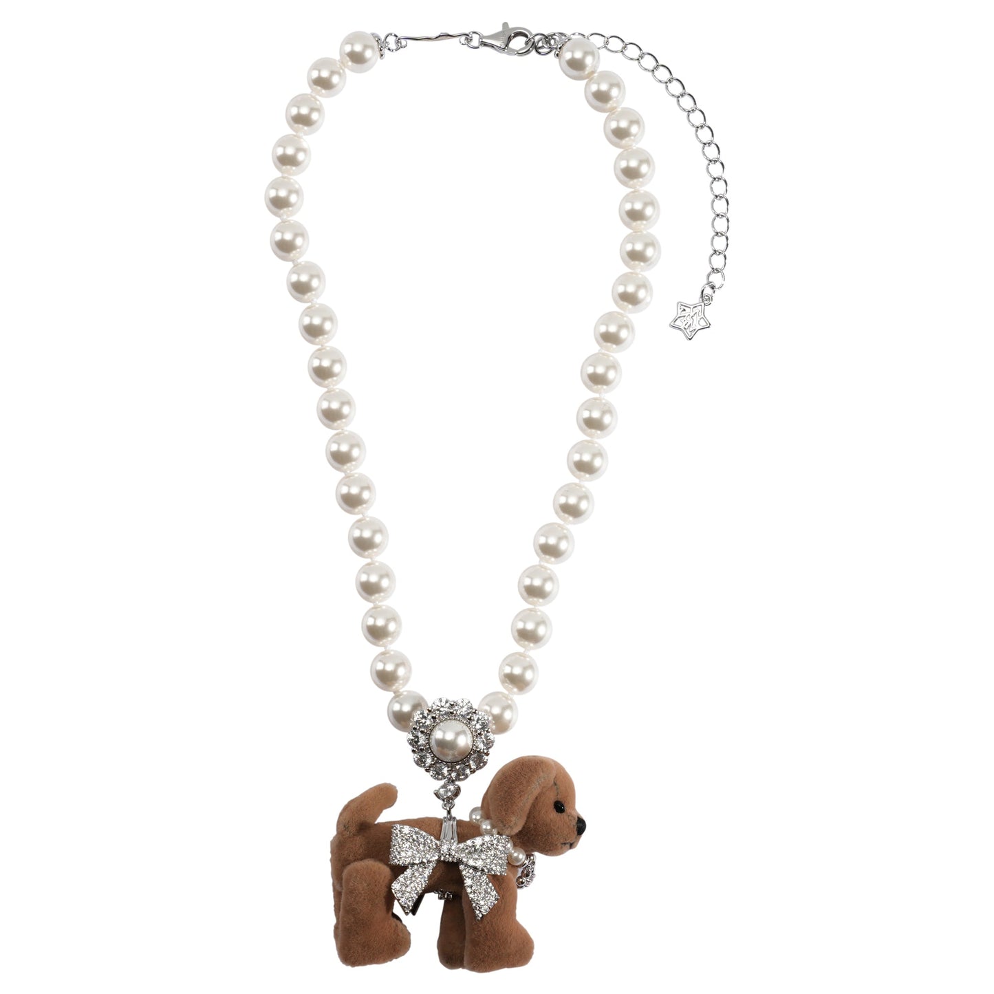 PAVE BOWKNOT PUPPY DOLL NECKLACE / BROWN