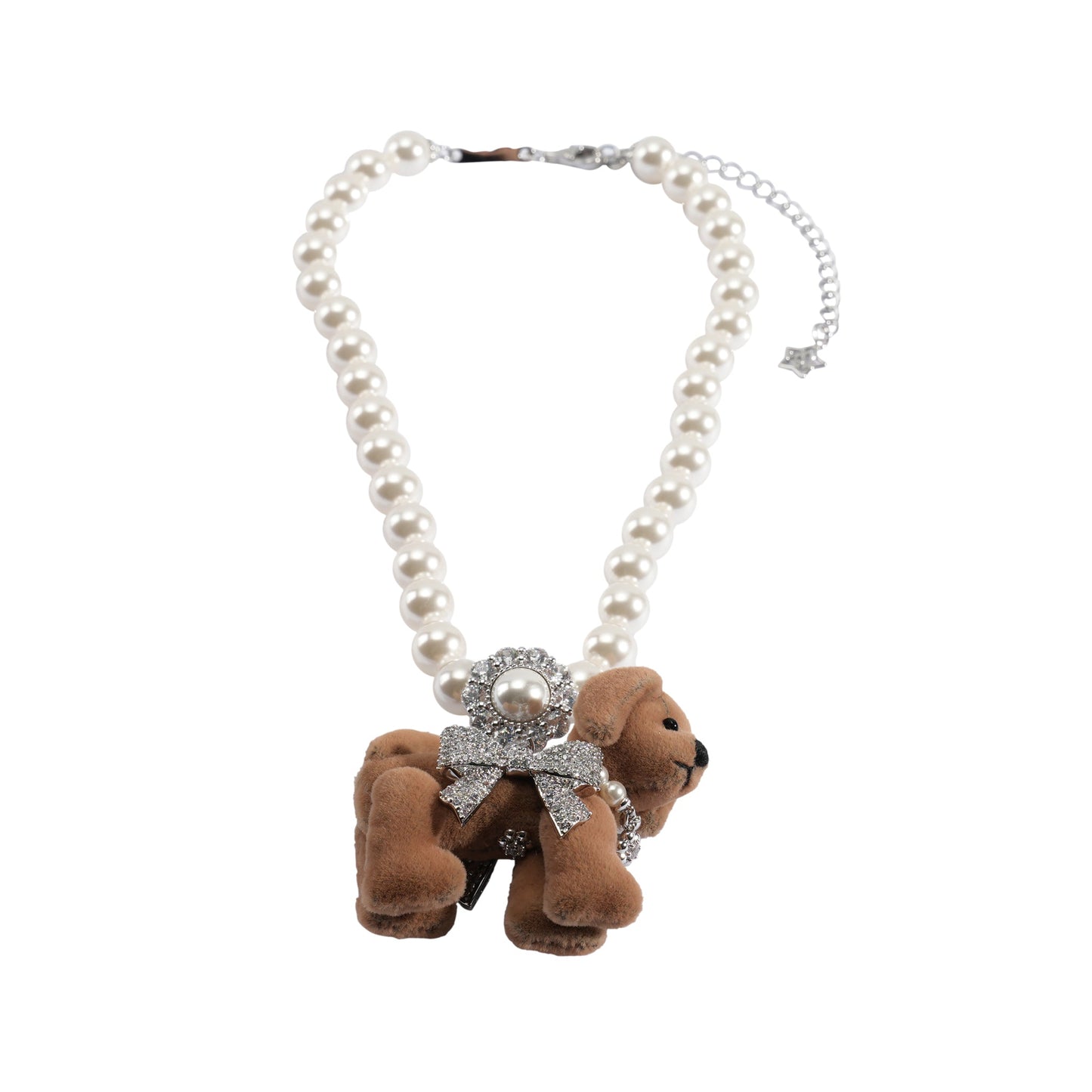 PAVE BOWKNOT PUPPY DOLL NECKLACE / BROWN