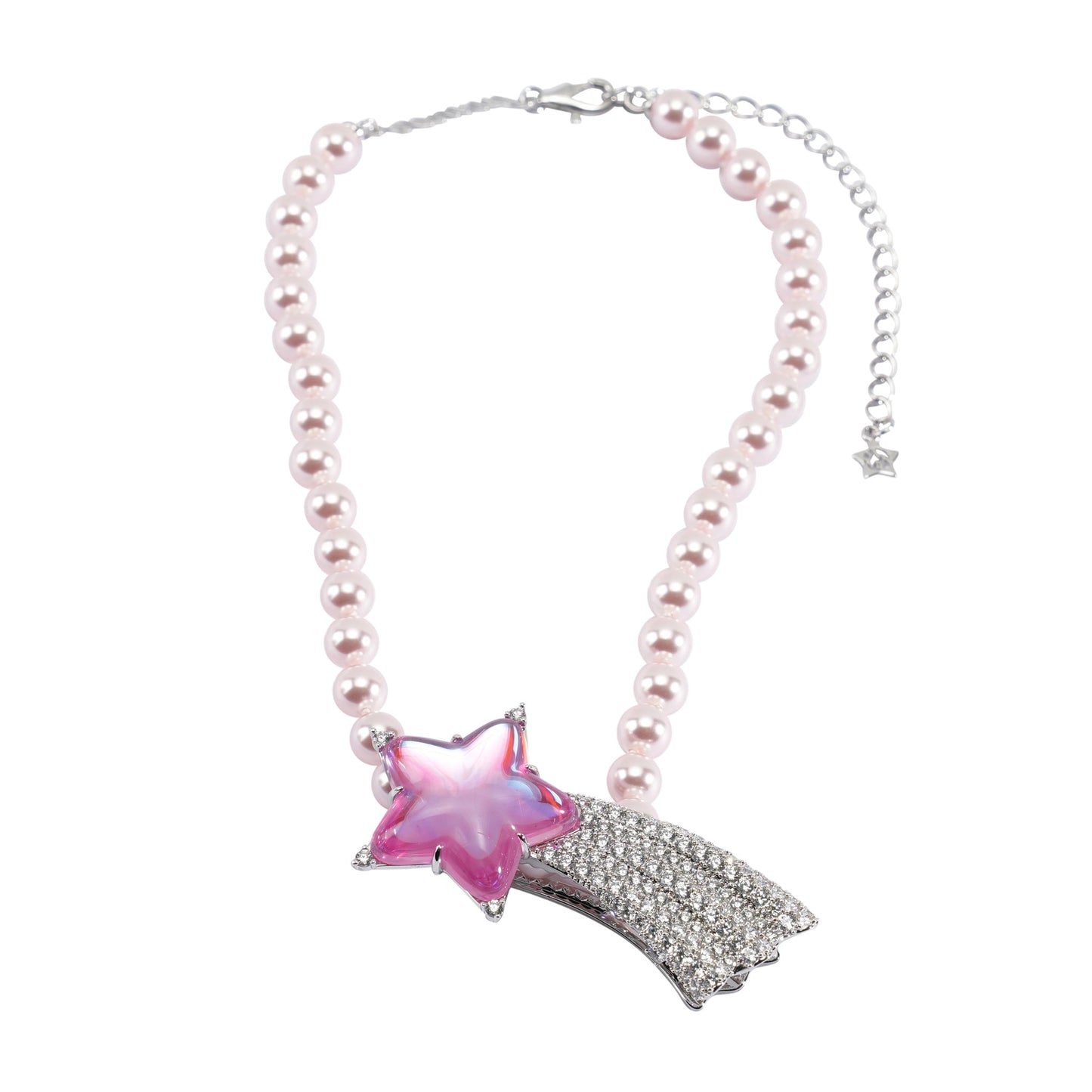 PAVE LONG-TAIL METEOR NECKLACE / PINK