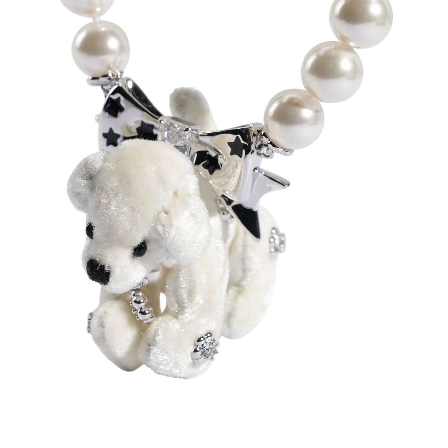 STAR POLKA DOT PUPPY DOLL PEARL NECKLACE / WHITE