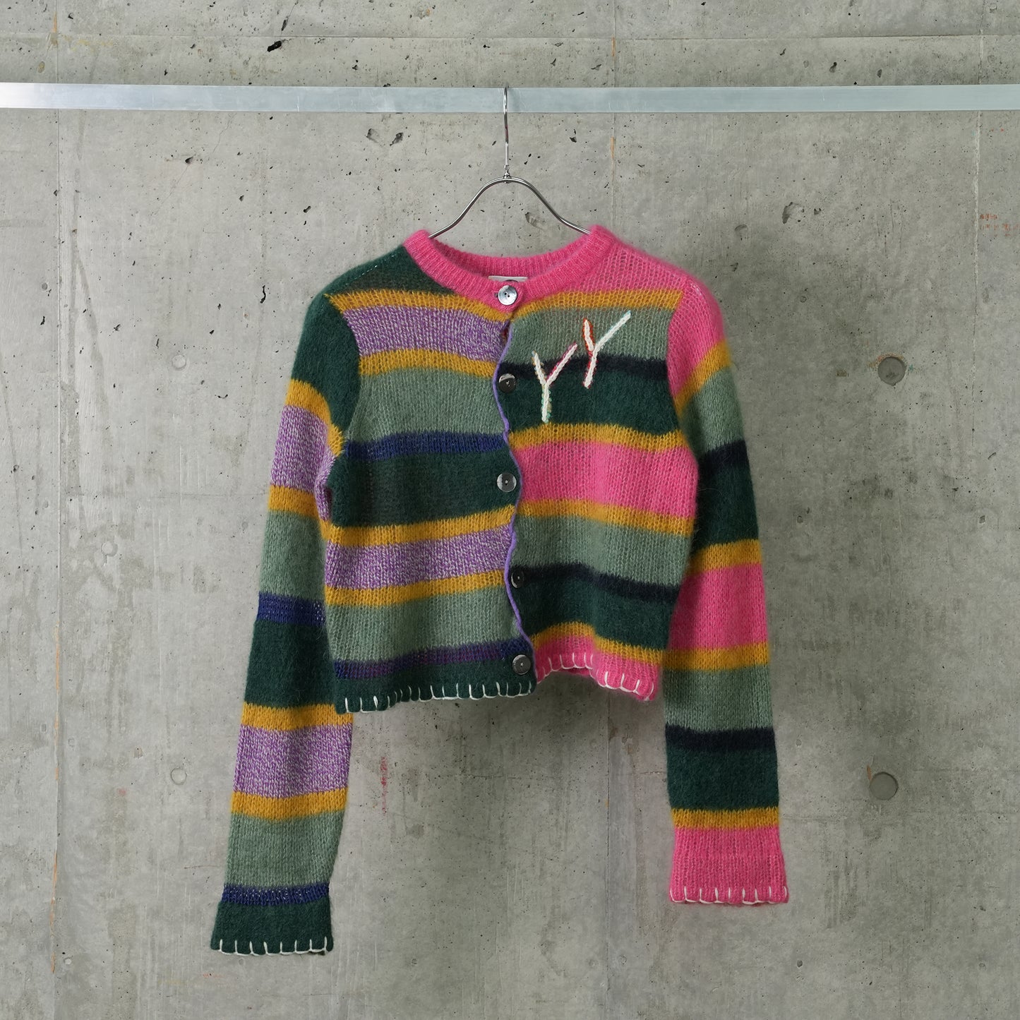 ALPACA STRIPE CARDIGAN / JADE/LILAC/PINK MULTI