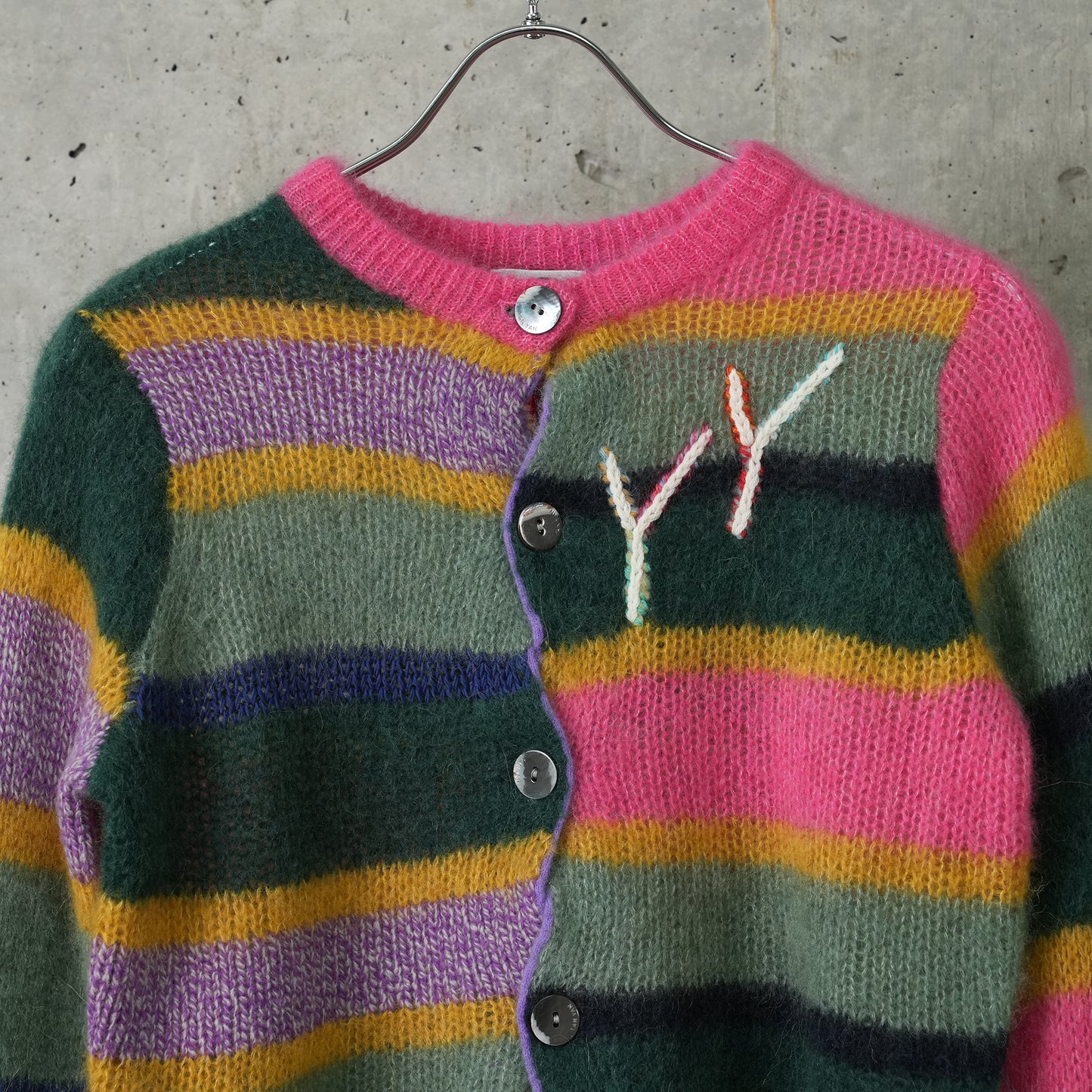 ALPACA STRIPE CARDIGAN / JADE/LILAC/PINK MULTI