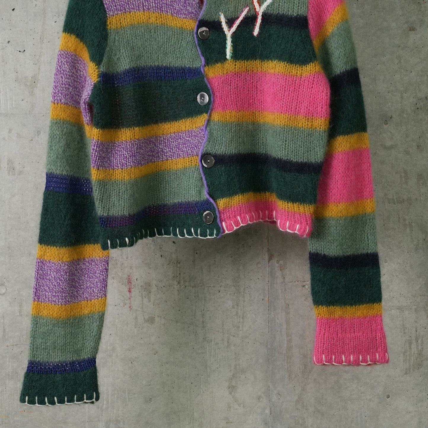 ALPACA STRIPE CARDIGAN / JADE/LILAC/PINK MULTI