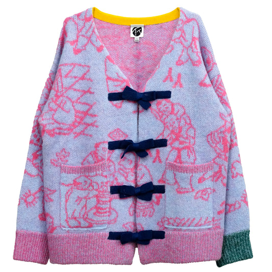 FUZZY LAZA CARDIGAN / SKY/PINK