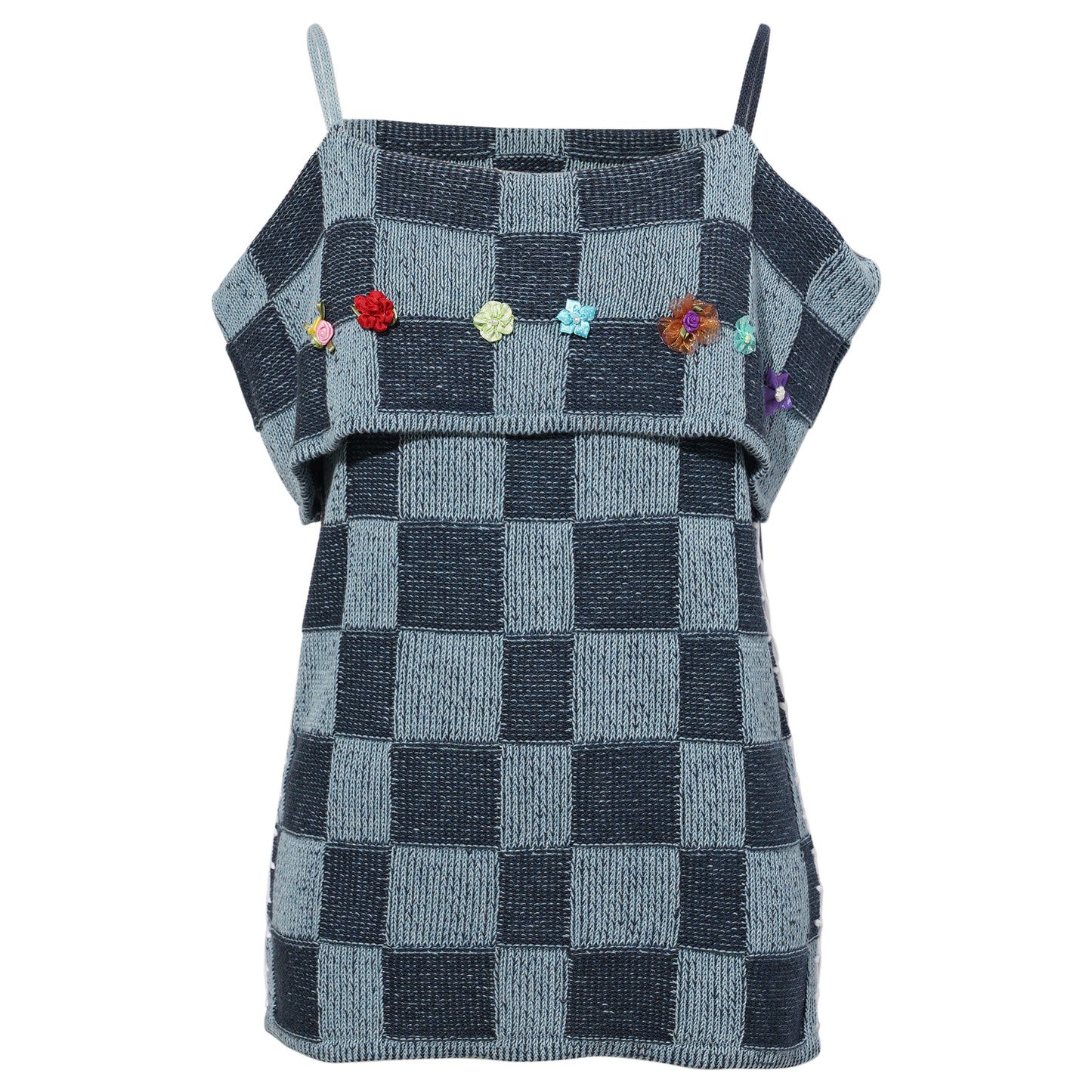 EMBELLISHED CHECK OFF SHOULDER TOP / DENIM