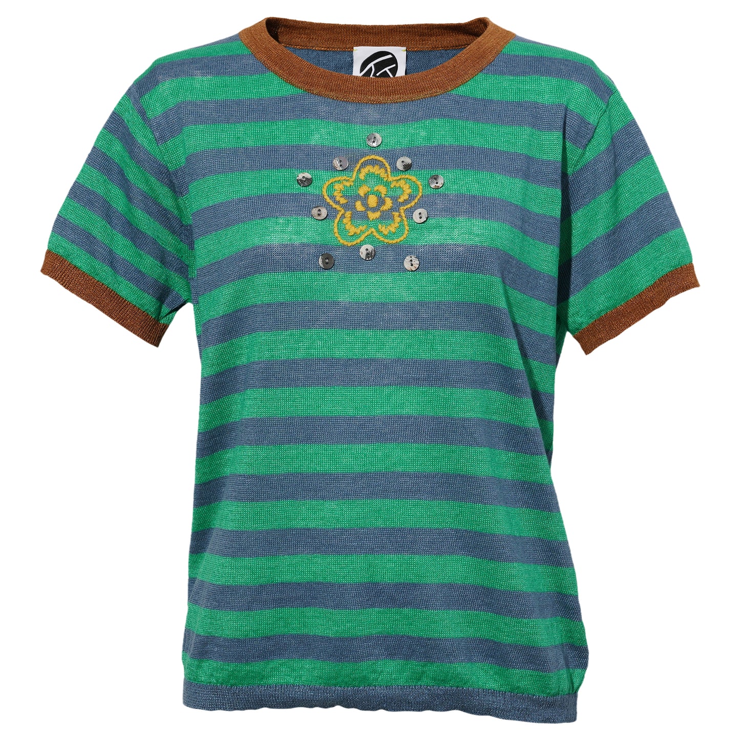 LINEN YANYAN STRIPE TEE (REG FIT) / DENIM/PEPPERMINT