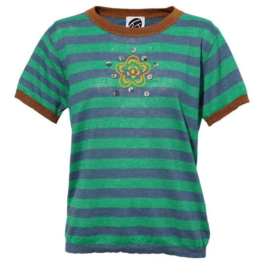 LINEN YANYAN STRIPE TEE (REG FIT) / DENIM/PEPPERMINT