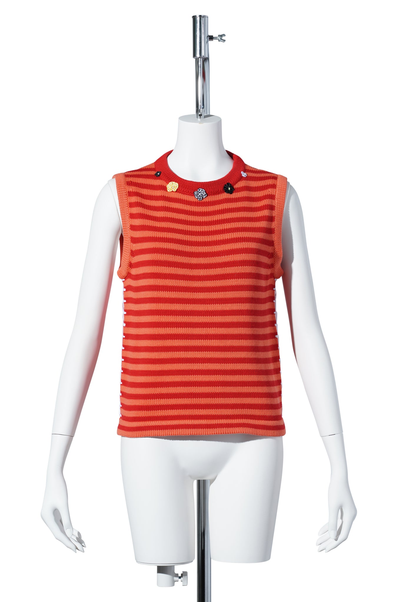 COTTON BAO STRIPE TANK W/ FLOWERS / RED