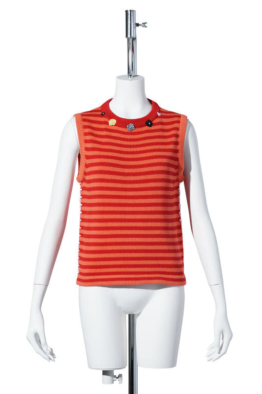 COTTON BAO STRIPE TANK W/ FLOWERS / RED