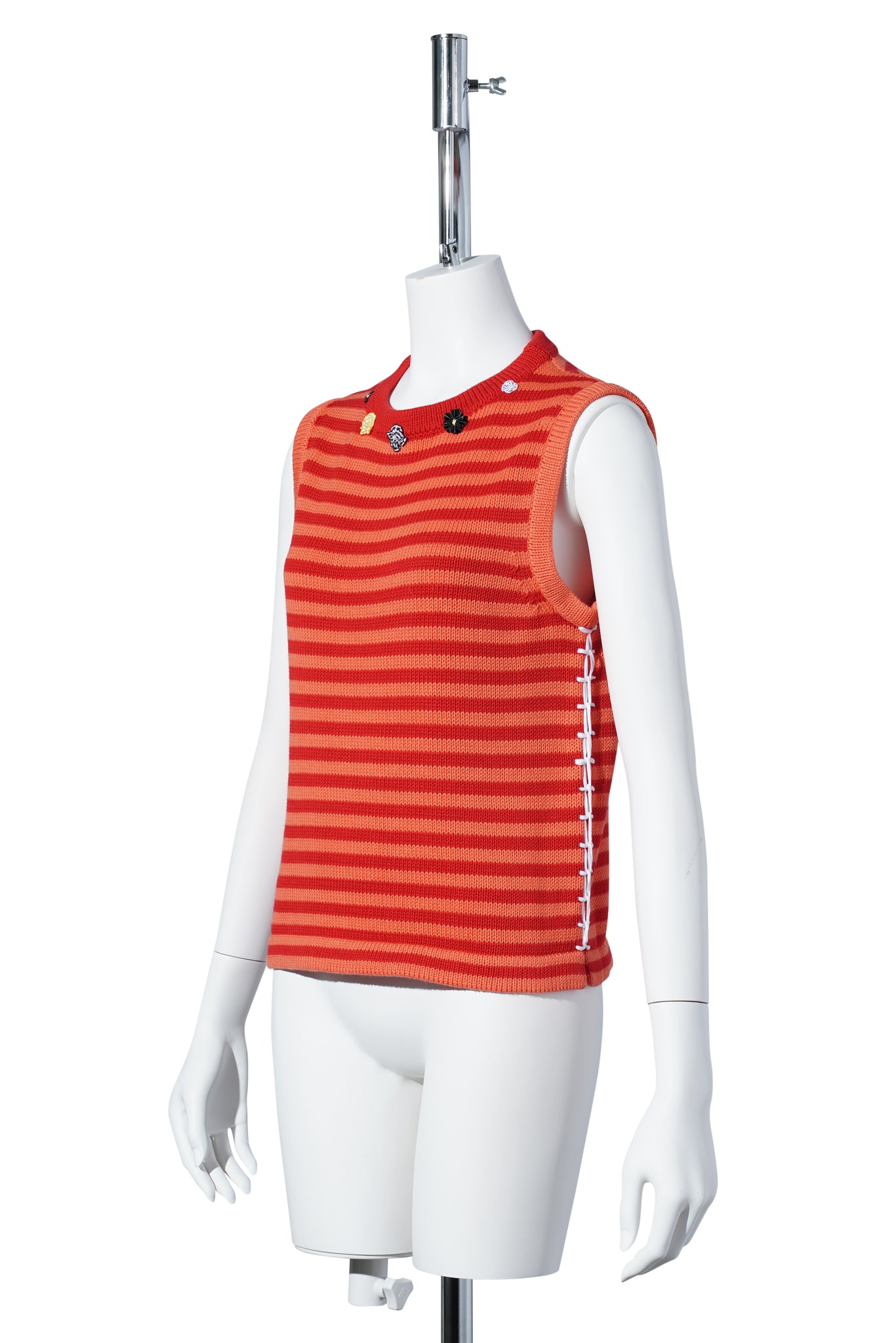 COTTON BAO STRIPE TANK W/ FLOWERS / RED