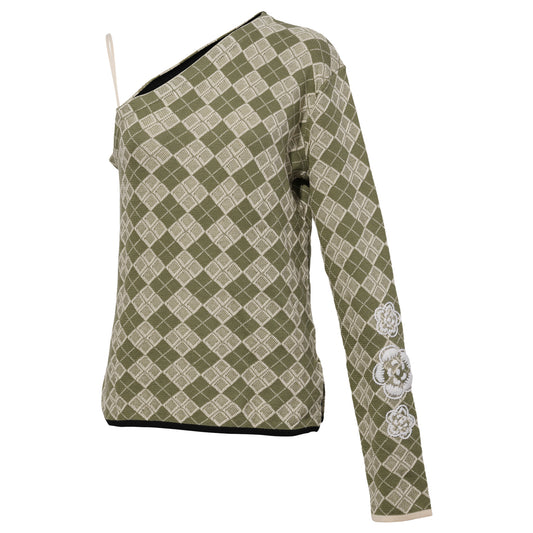 ARGYLE SLIM ONE SHOULDER TEE / ARMY