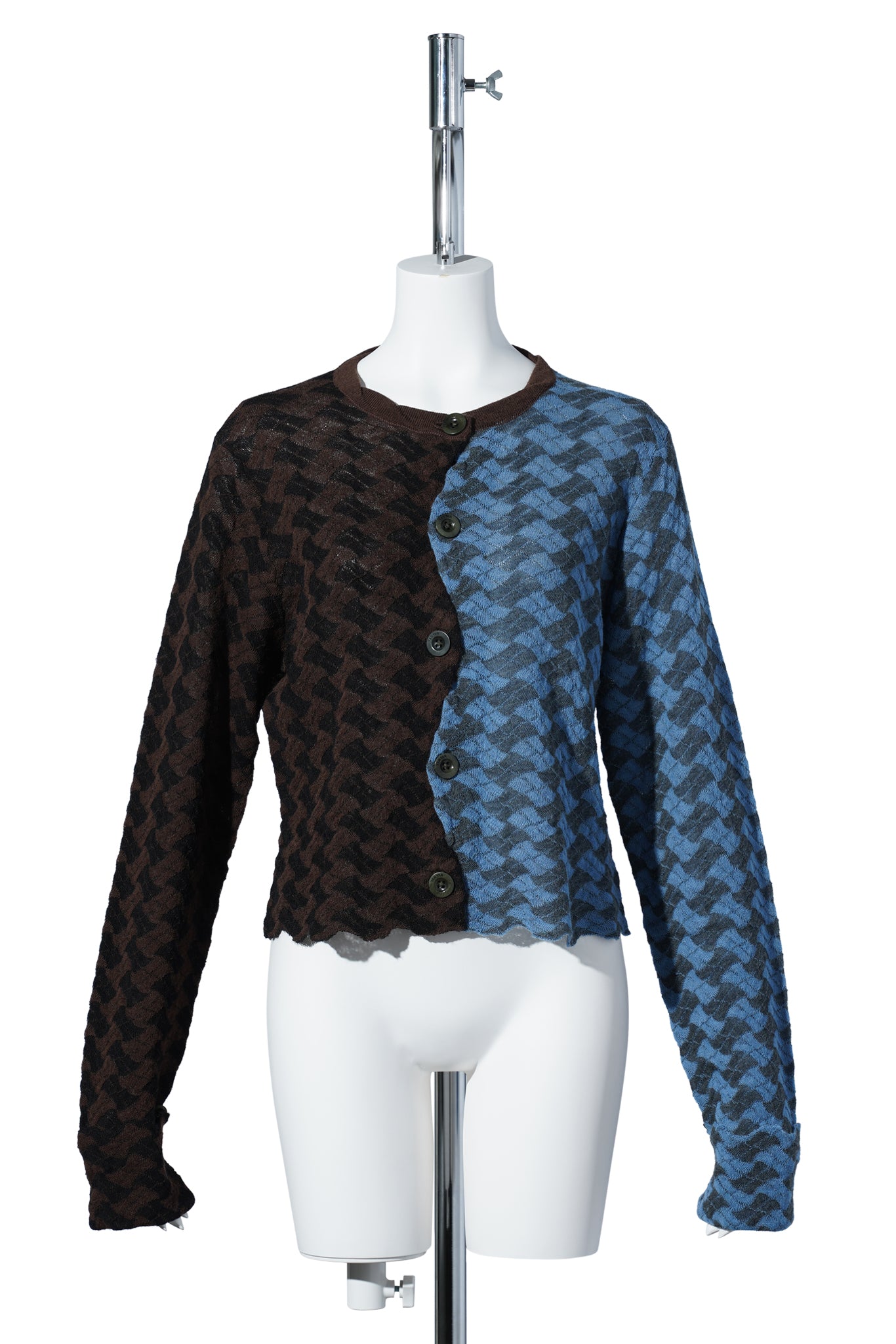 BASKET FLIPPING CROP CARDIGAN / BROWN/BLUE