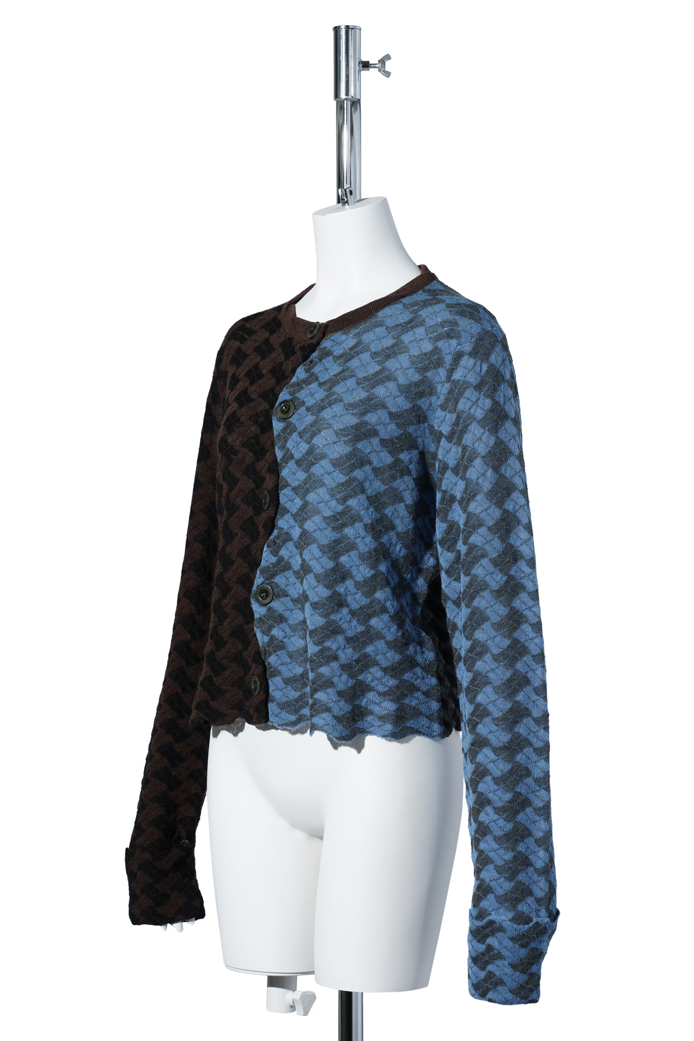 BASKET FLIPPING CROP CARDIGAN / BROWN/BLUE