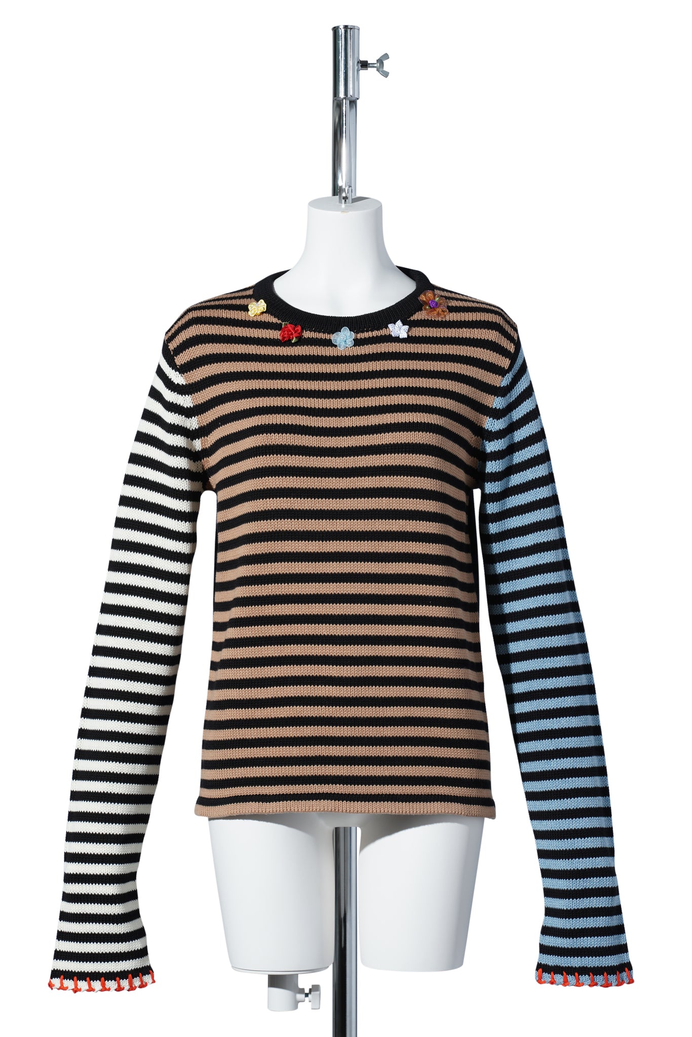 COTTON BAO STRIPE EASY LS CREW / BLACK/BEIGE