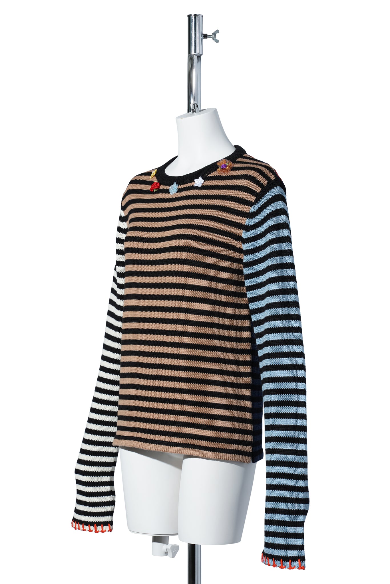 COTTON BAO STRIPE EASY LS CREW / BLACK/BEIGE