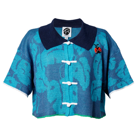 MONSTERA CROPPED SS BEACH SHIRT / BLUE