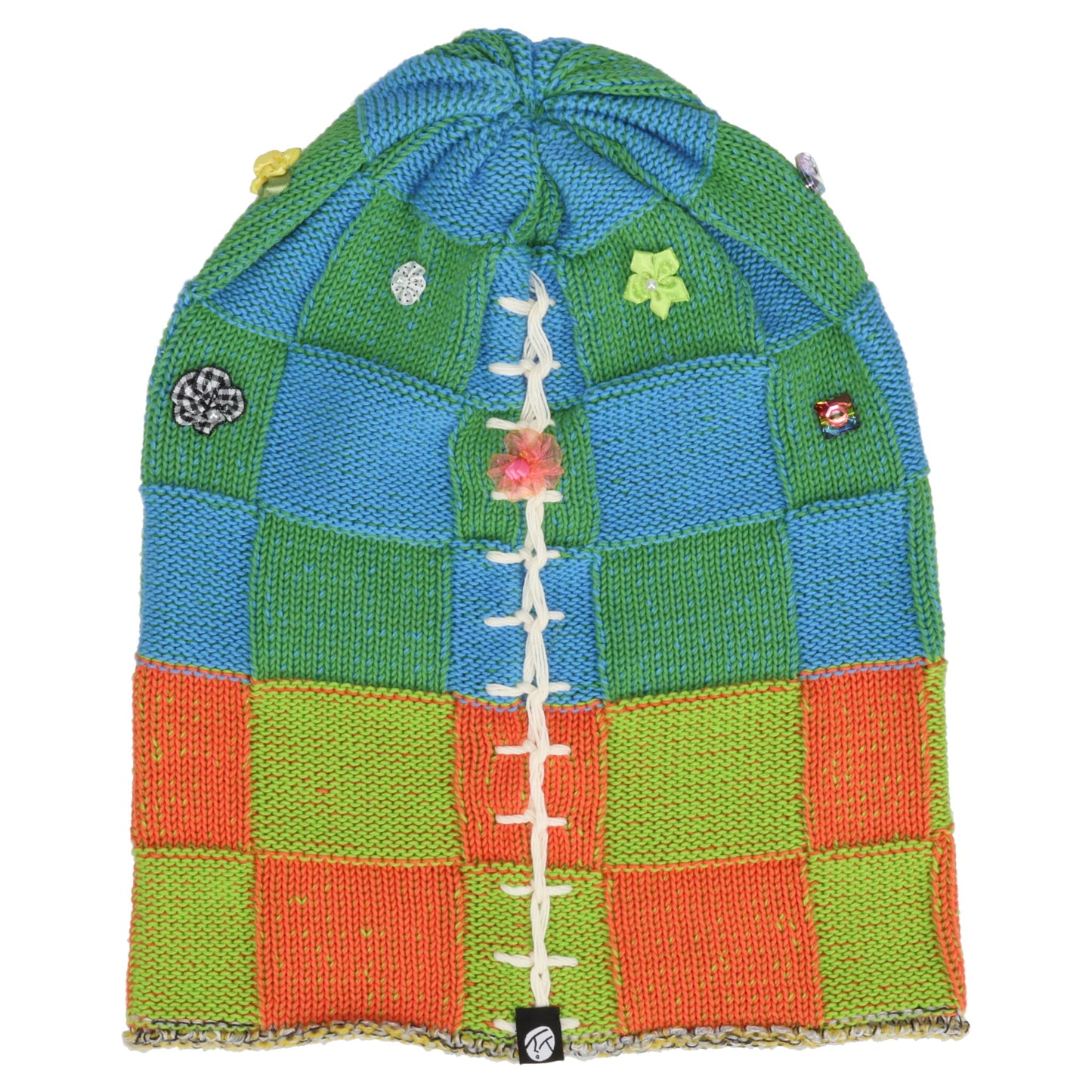 EMBELLISHED CHECK BEANIE / BLUE/GREEN