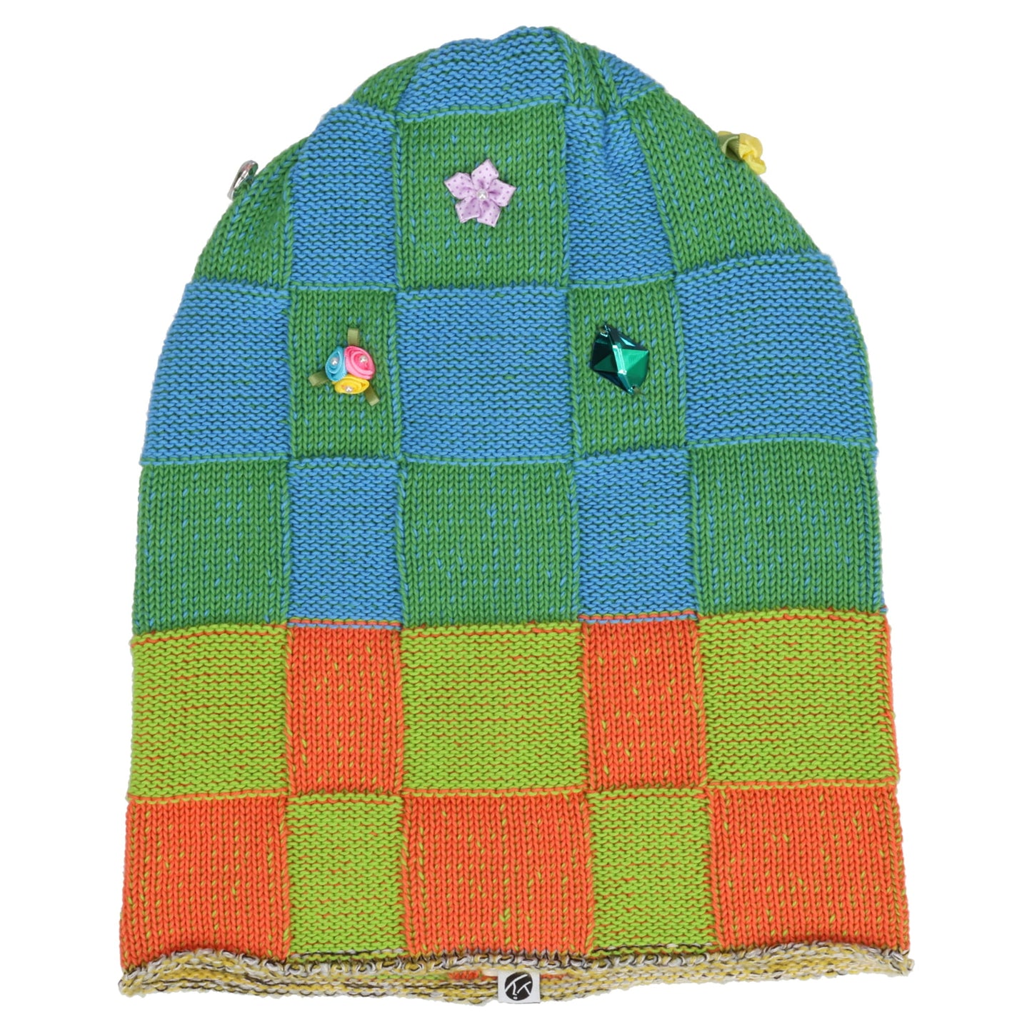 EMBELLISHED CHECK BEANIE / BLUE/GREEN