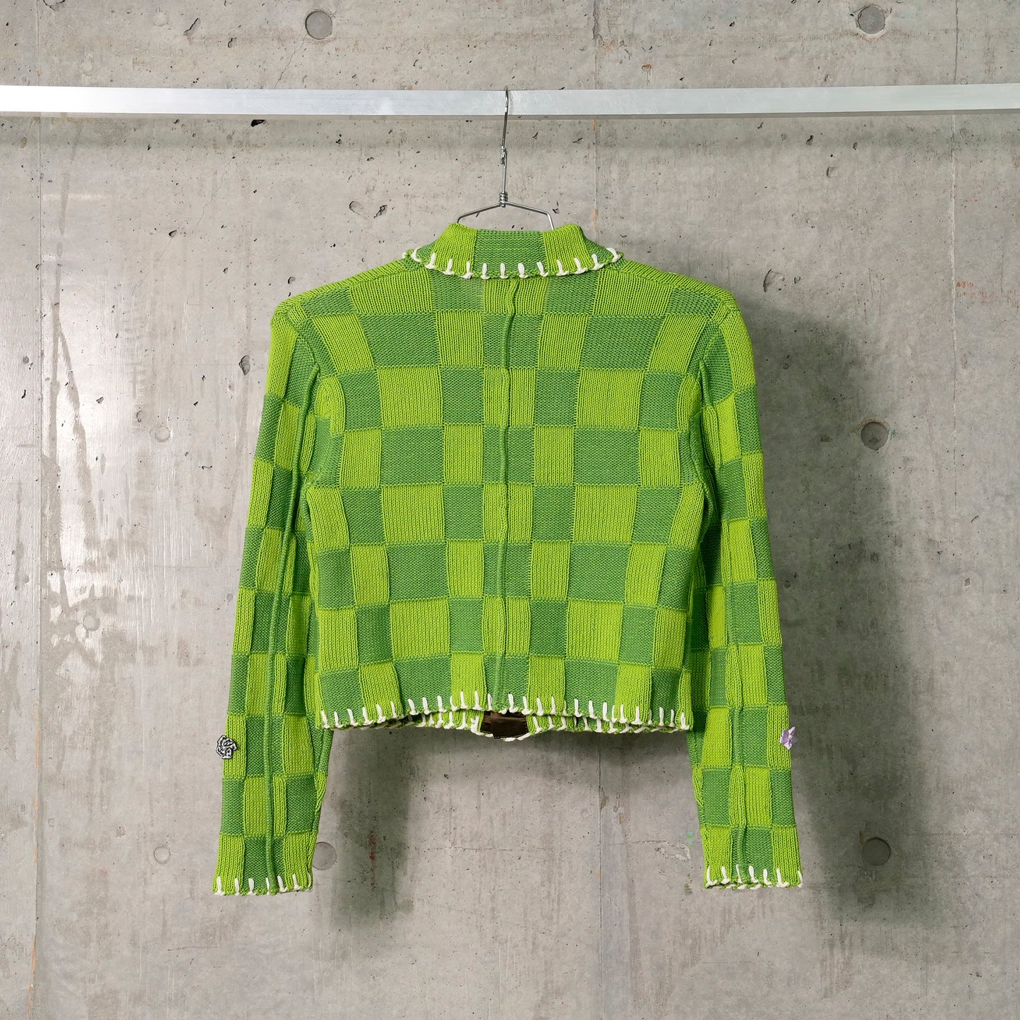 EMBELLISHED CHECK SHRUNKEN WORK JACKET / GRASS GREEN