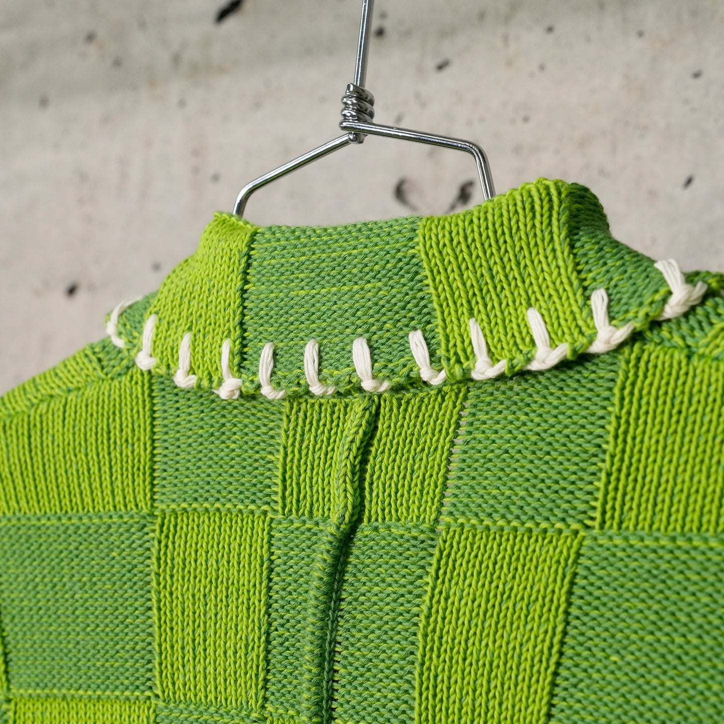 EMBELLISHED CHECK SHRUNKEN WORK JACKET / GRASS GREEN