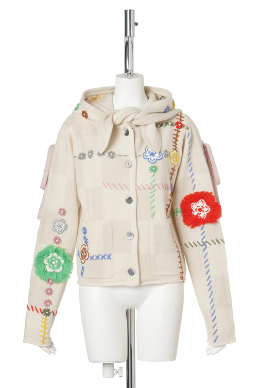 DAISY BOXY JACKET W/ REMOVABLE HOOD / ALMOND/CHALK
