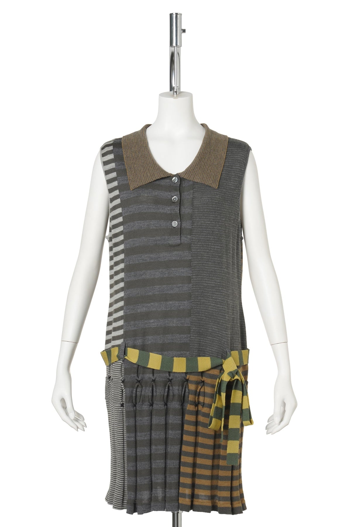 MISMATCH SLEEVELESS POLO DRESS / GREY MULTI