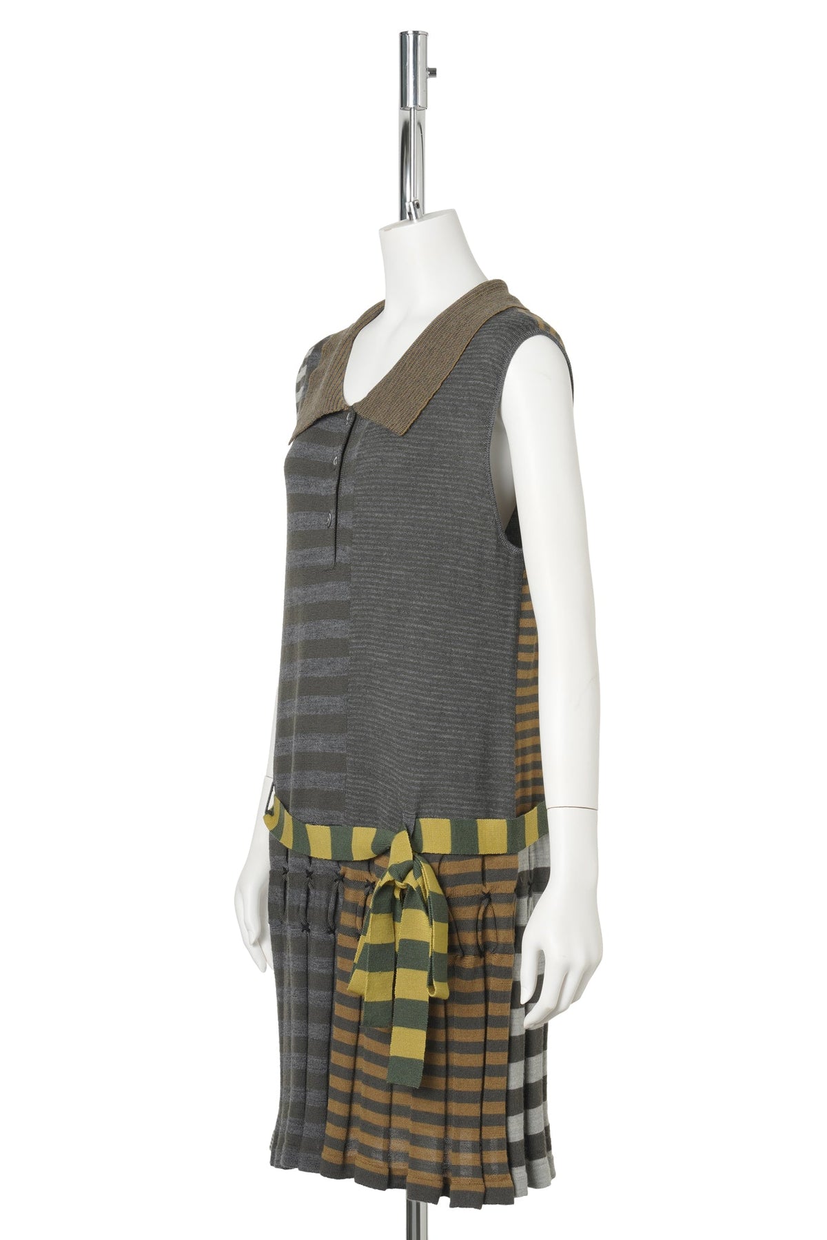 MISMATCH SLEEVELESS POLO DRESS / GREY MULTI