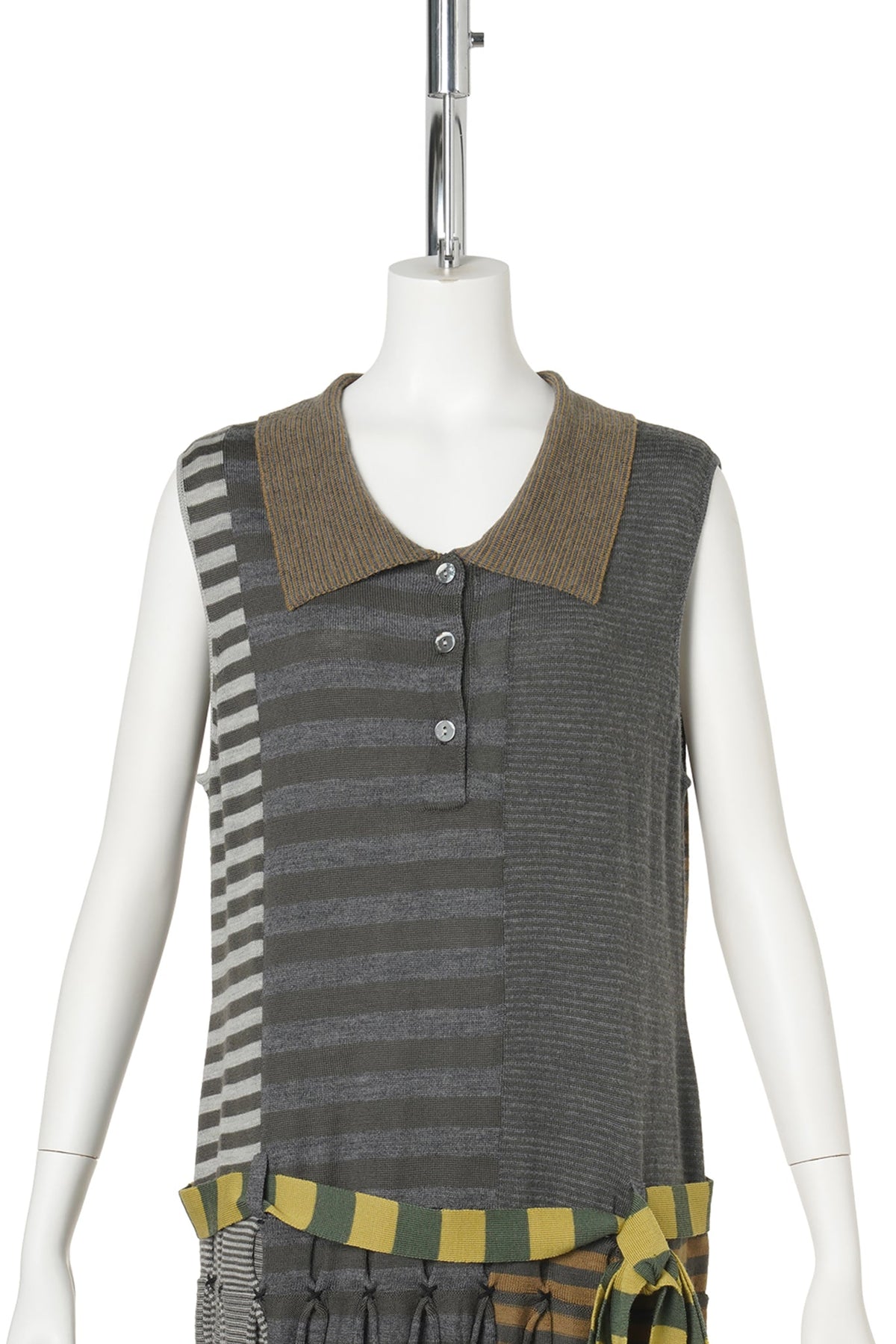 MISMATCH SLEEVELESS POLO DRESS / GREY MULTI