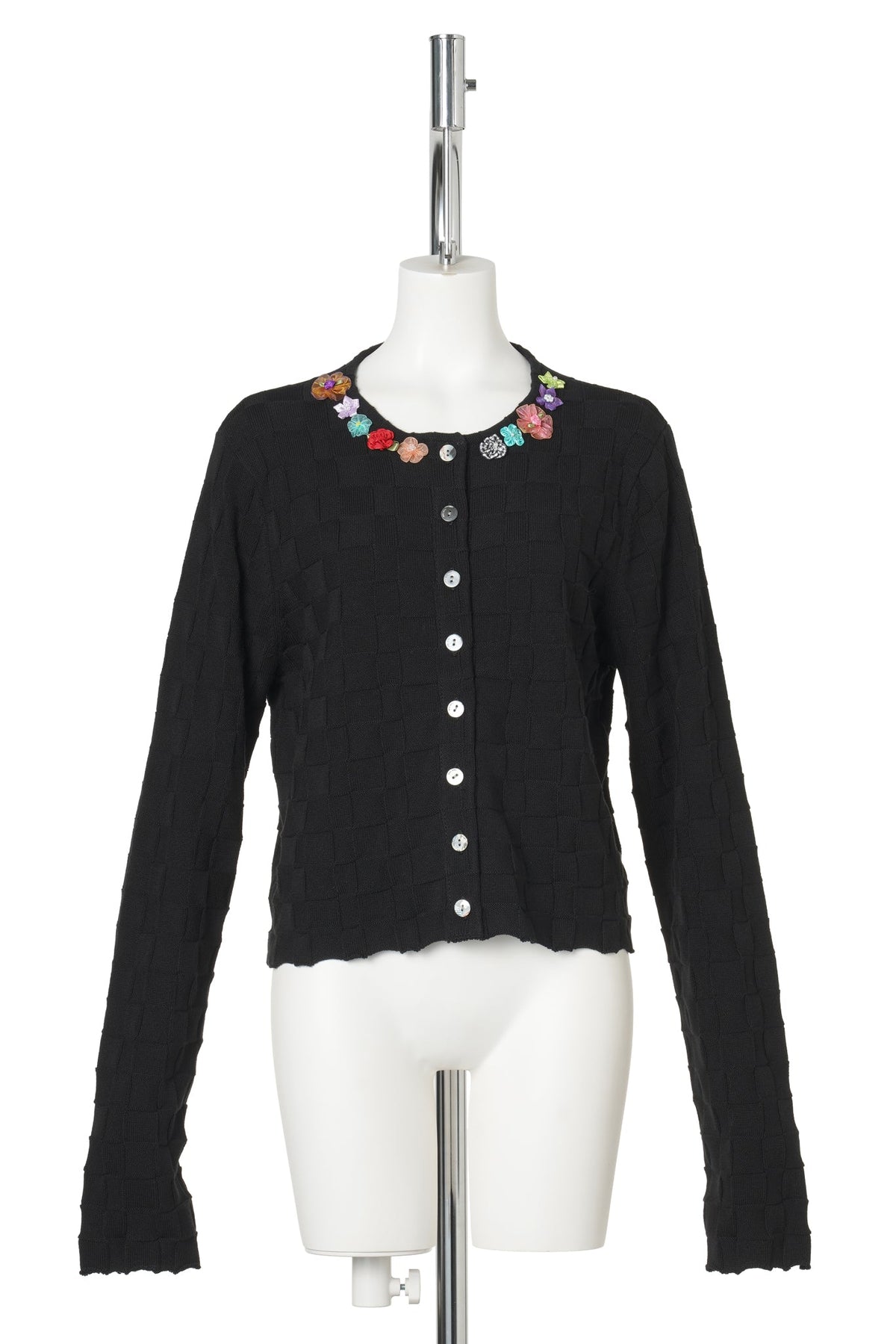FLORAL CHECK CARDIGAN / BLACK