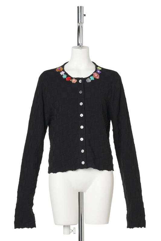 FLORAL CHECK CARDIGAN / BLACK
